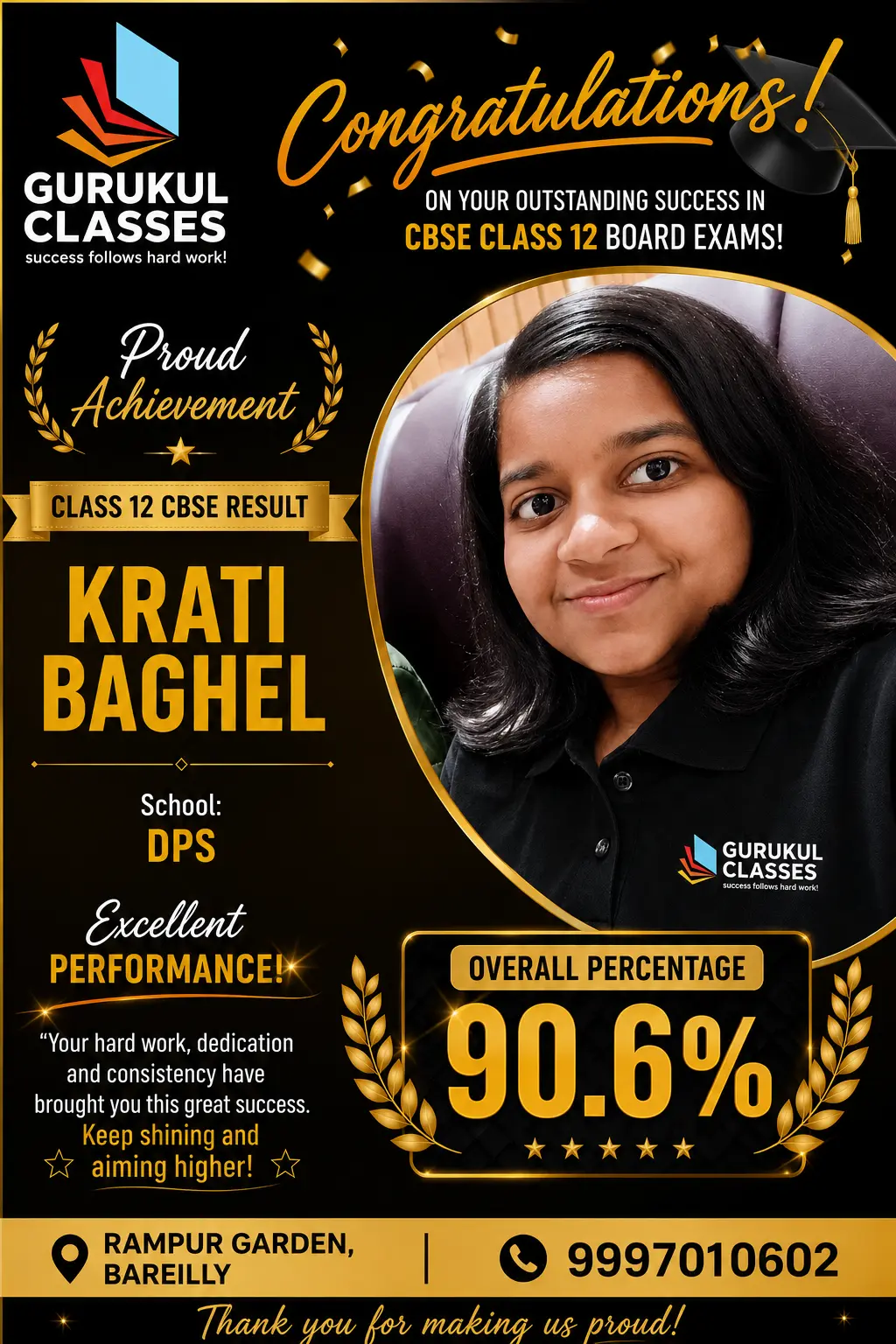 Krati Baghel, DPS — 90.6% in CBSE Class 12