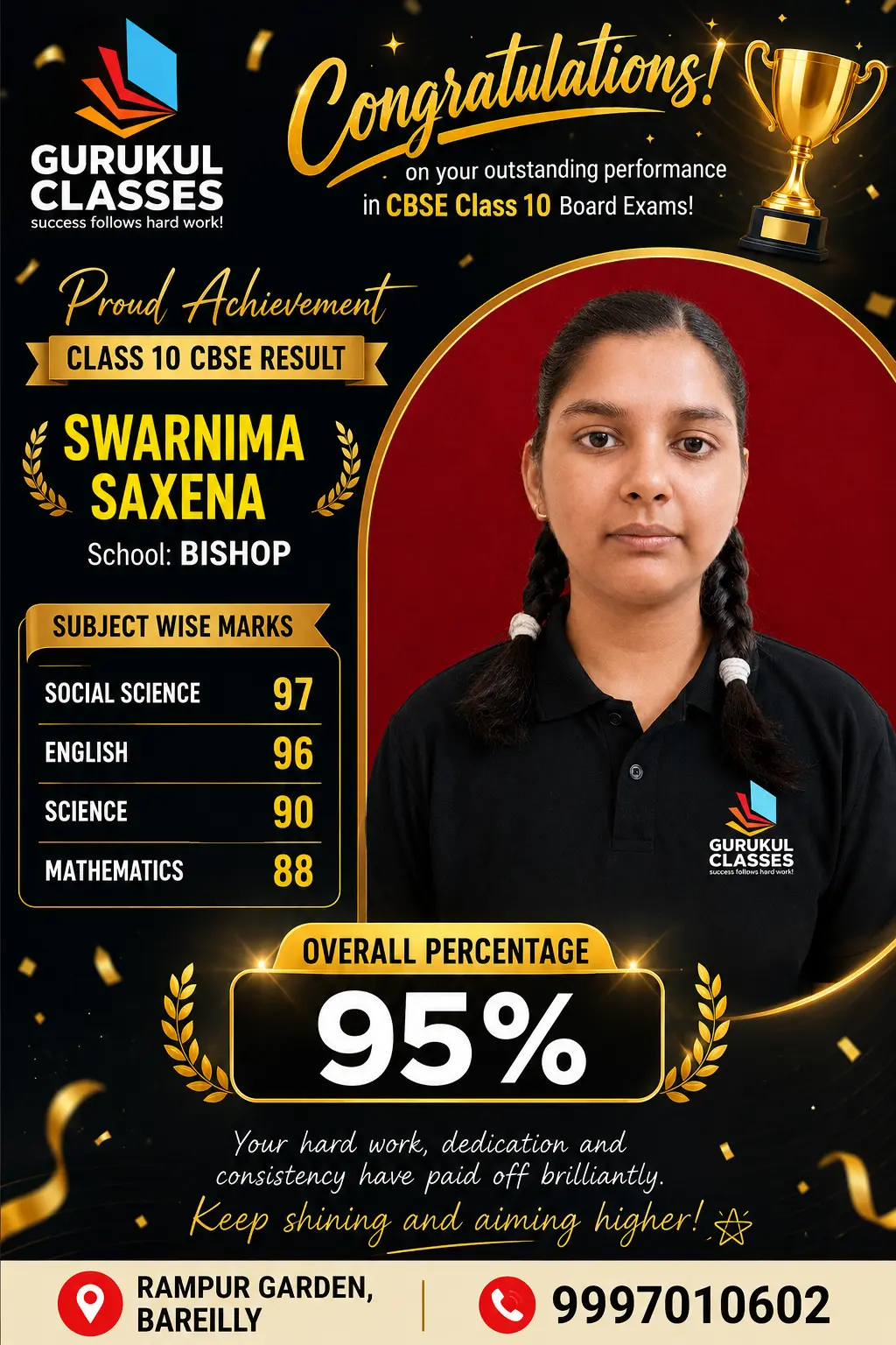 Swarnima Saxena, Bishop — 95% in CBSE Class 10 with 97 in Social Science