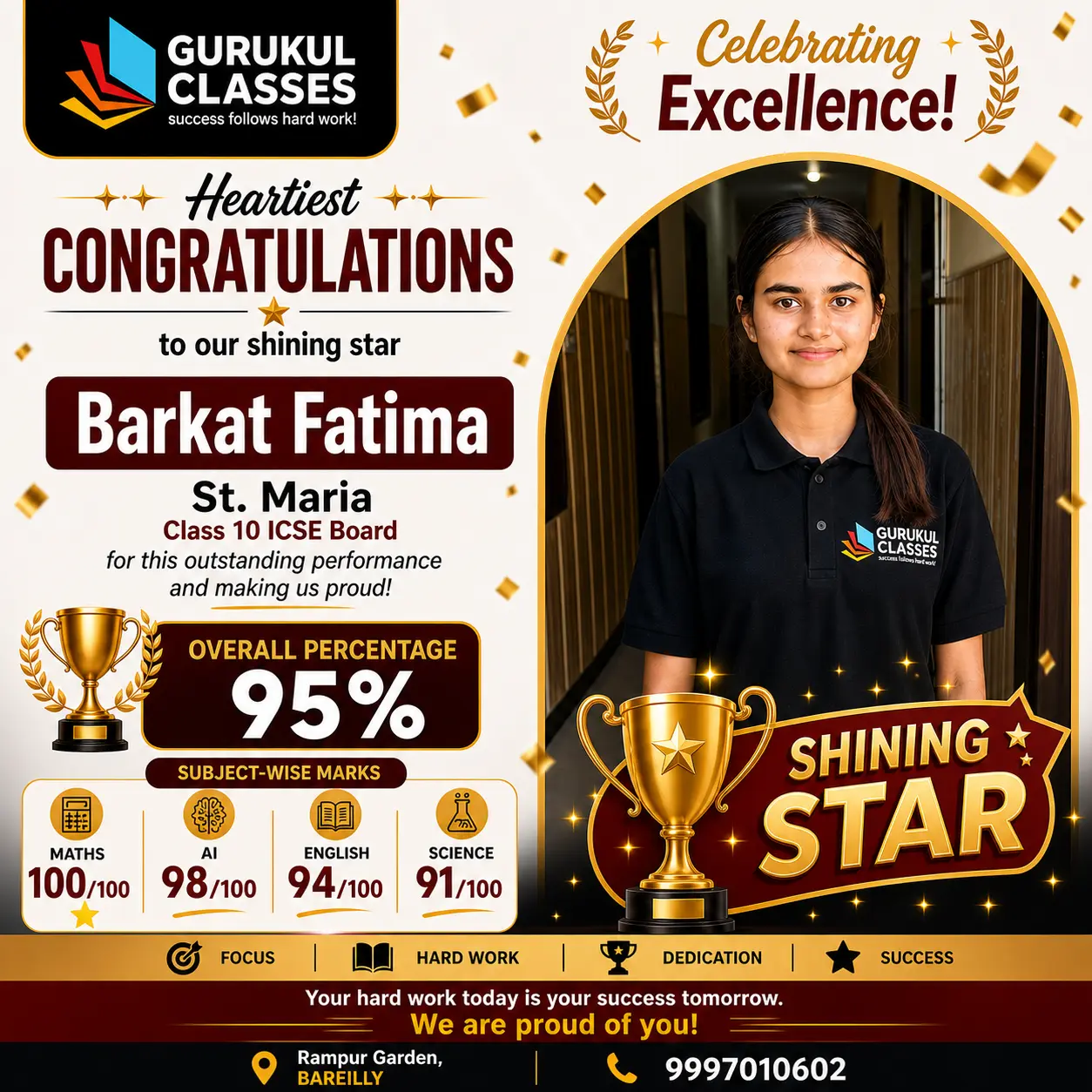 Barkat Fatima, St. Maria — 95% in ICSE Class 10 with 100 in Maths