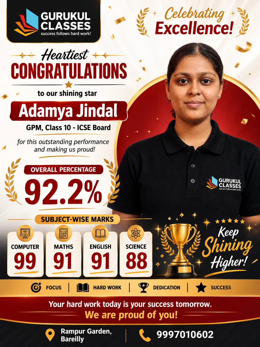 Adamya Jindal, GPM — 92.2% in ICSE Class 10 with 99 in Computer