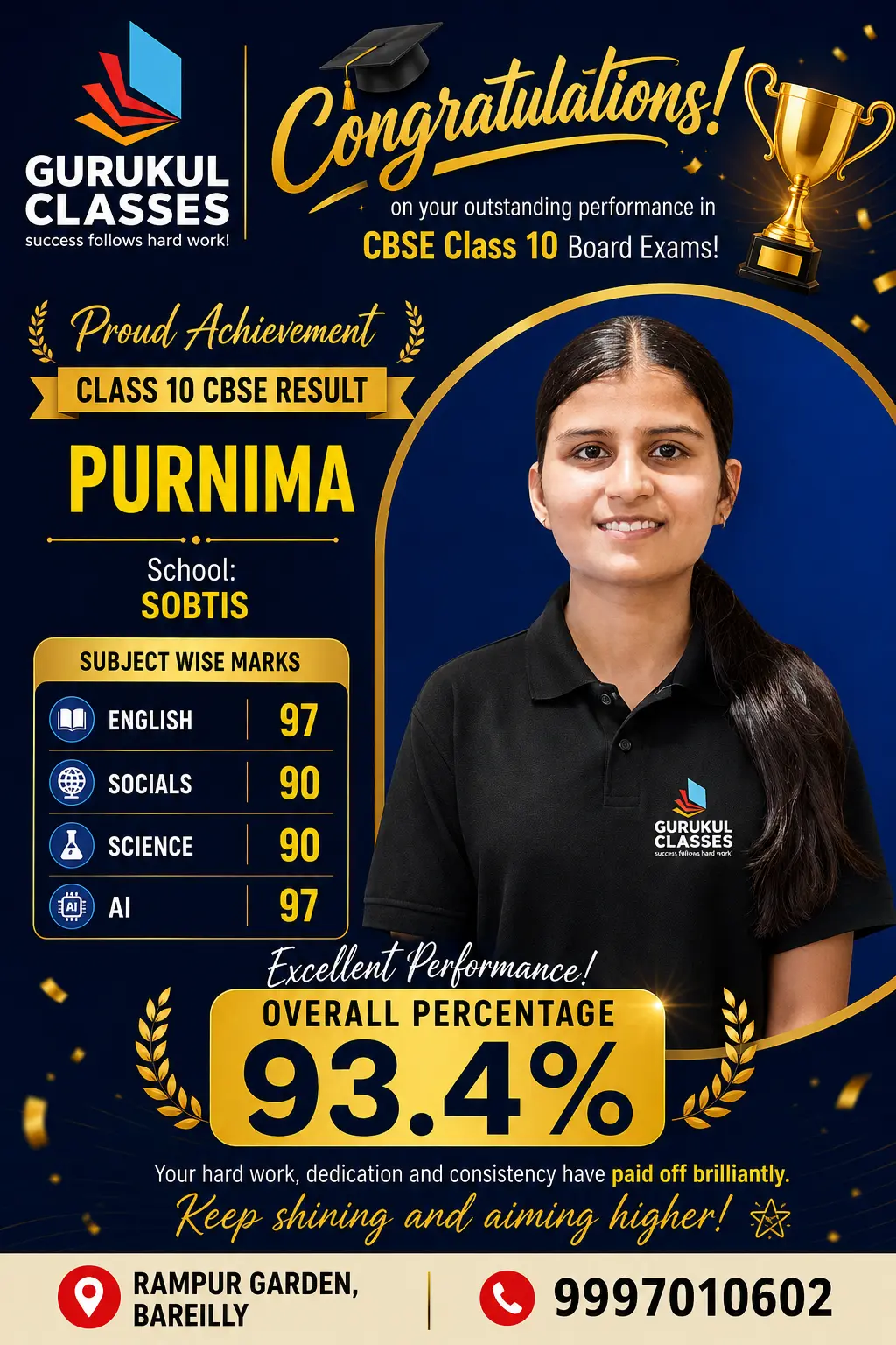 Purnima, SOBTIS — 93.4% in CBSE Class 10 with 97 in English and AI