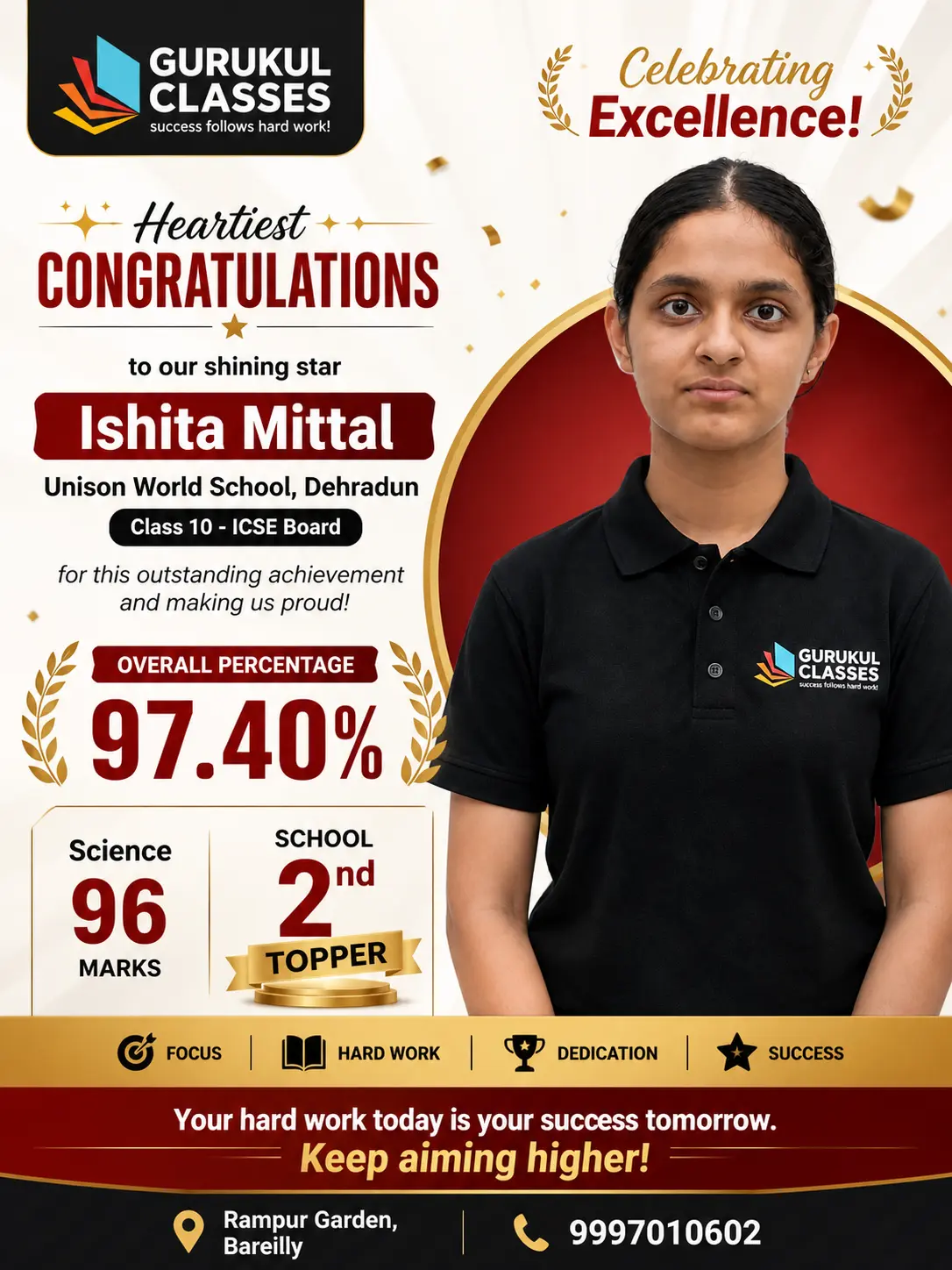 Ishita Mittal, Unison World School Dehradun — 97.40% in ICSE Class 10 and school 2nd topper