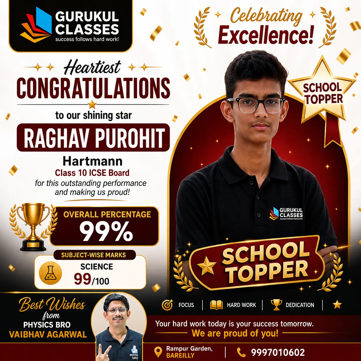Raghav Purohit, Hartmann — school topper with 99% in ICSE Class 10 and 99 in Science