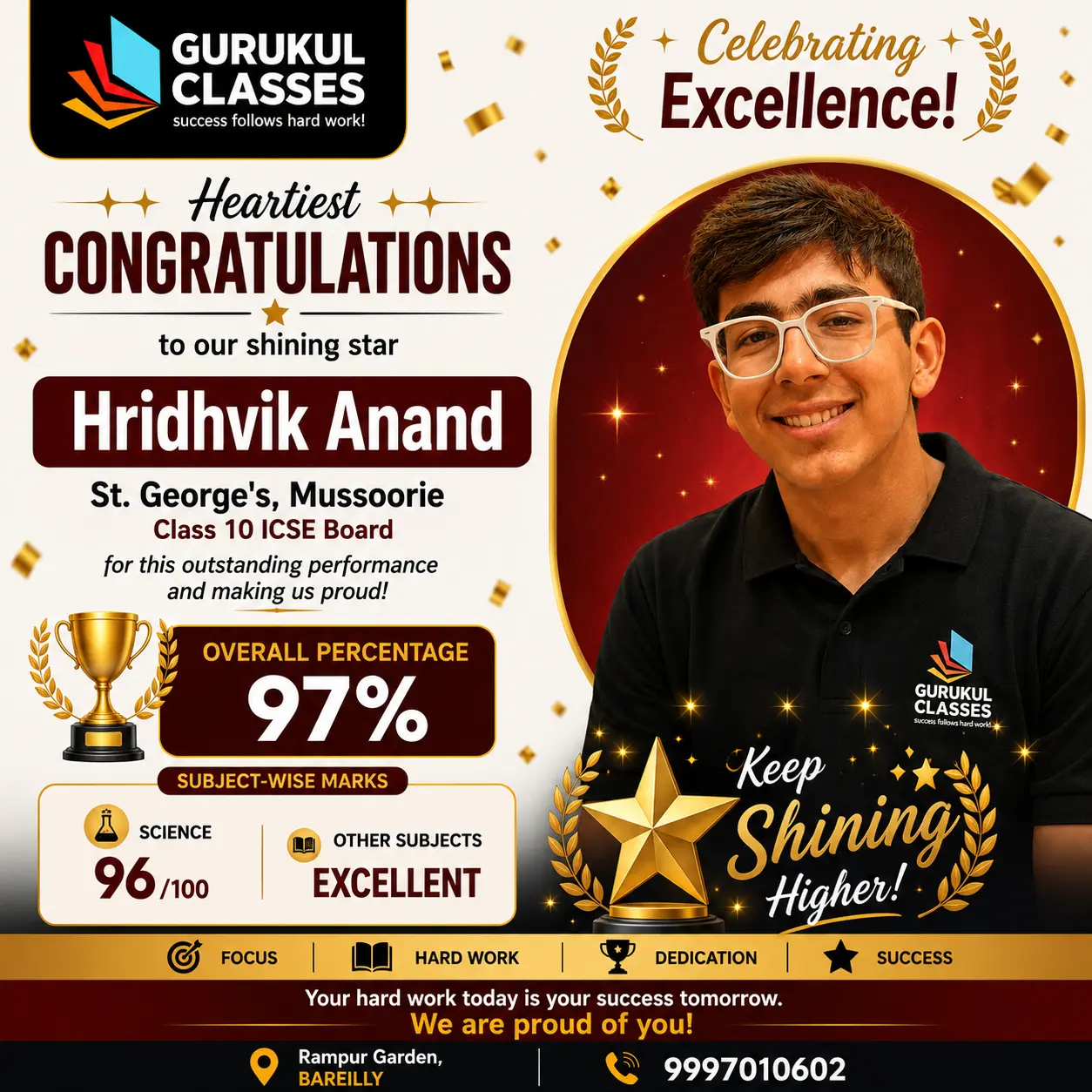 Hridhvik Anand, St. George's Mussoorie — 97% in ICSE Class 10 with 96 in Science